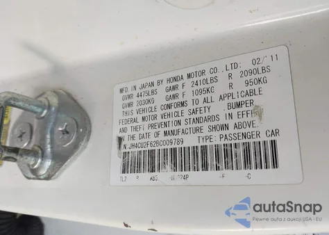 2011 Acura Tsx 2.4 from USA, damaged, VIN JH4CU2F62BC009789